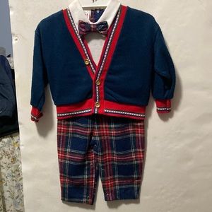 NWOT 3-Piece Blue + Plaid INFANT BOY Sweater/Onesie/Bowtie OUTFIT Size 12 mos